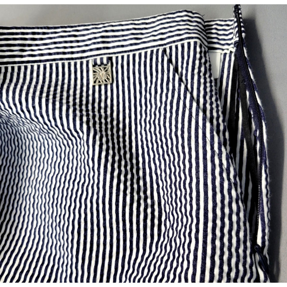 Anne Klein Skirt Womens 12 Navy White Striped Seersucker Cotton Blend Side Zip - Picture 6 of 14